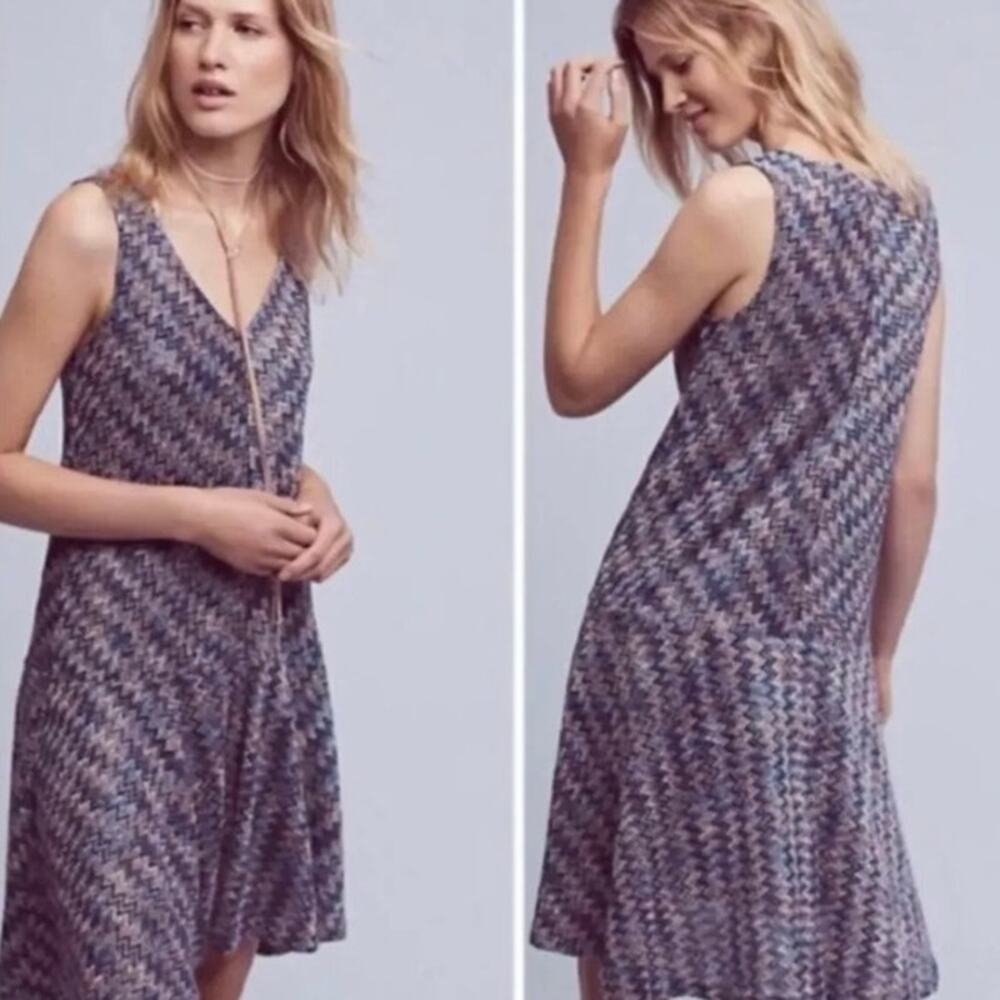 Maeve Anthropologie Westwater Dress Blue Motif Chevron Sleeveless Size Medium